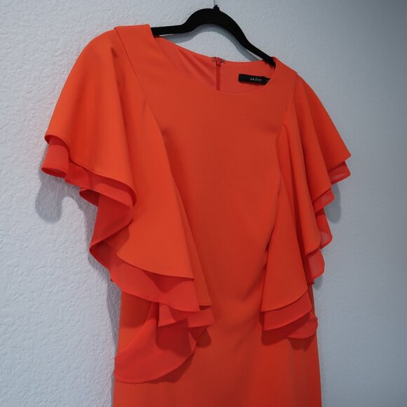 Ark & Co Dress Womens S Midi Flutter Sleeves Shift Cocktail Wedding Party Orange - Picture 3 of 14